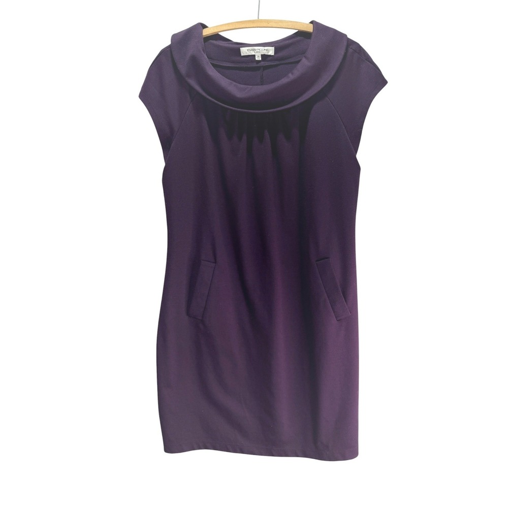 Evan-Picone Shift Dress Womens 14 Purple Workwear Retro Mod Cowl Neck Pockets